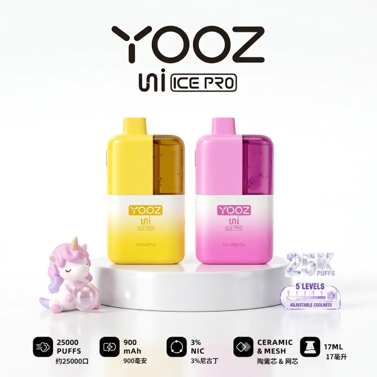【正品】YOOZ柚子板砖 UNI ICE PRO 25000口一次性电子烟 5档凉度可调 21款果香冰爽风味