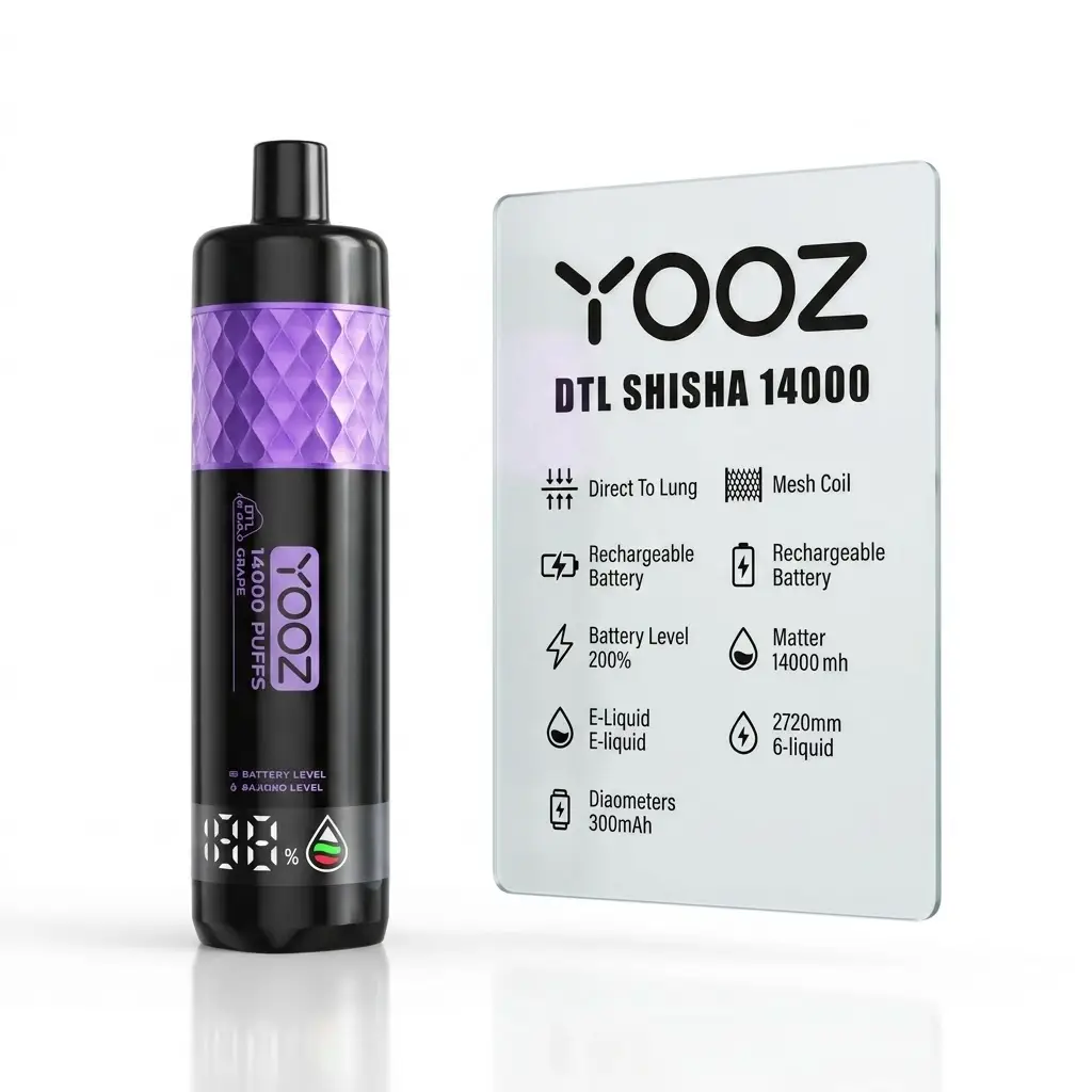 【买1送1】YOOZ 柚子水烟 SHISHA DTL 14000口 24ml 陶瓷双网 滑动调阻 智能屏显 一次性电子烟